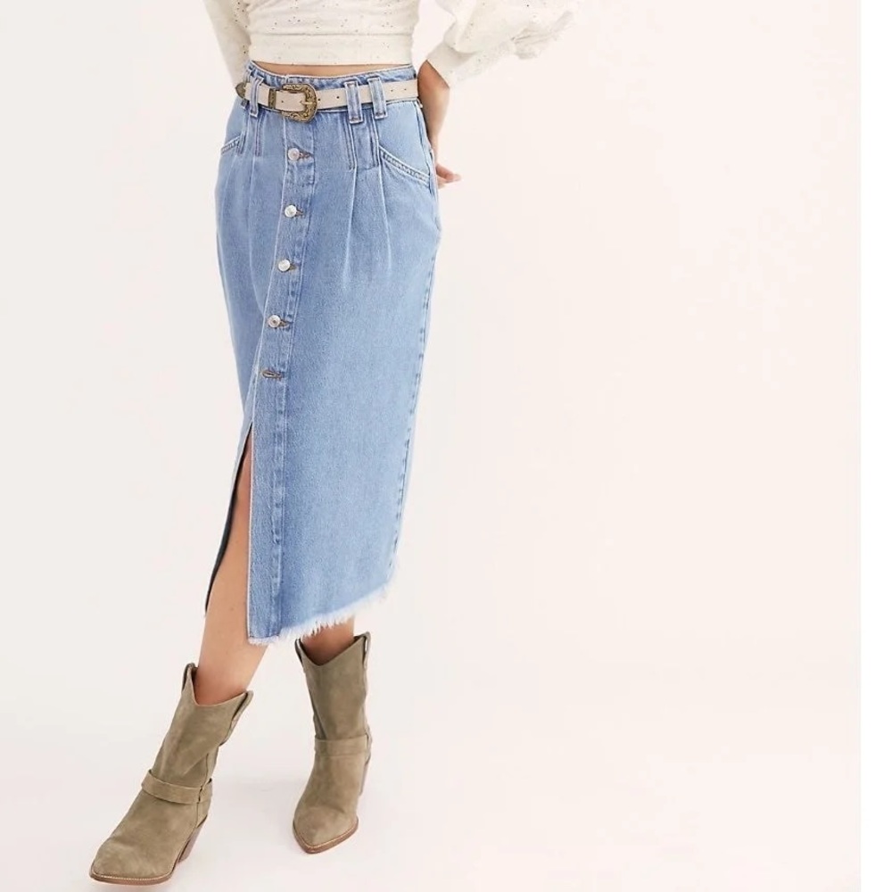 Free People Midi Denim Skirt